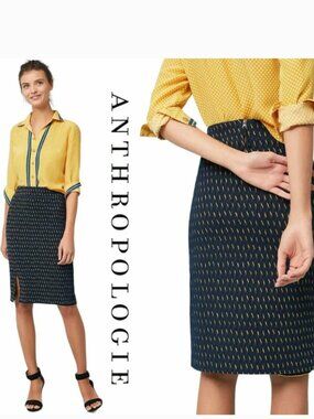 cAnthropologie Maeve Hannon Slit Pencil Skirt navy/yellow-Sz.4